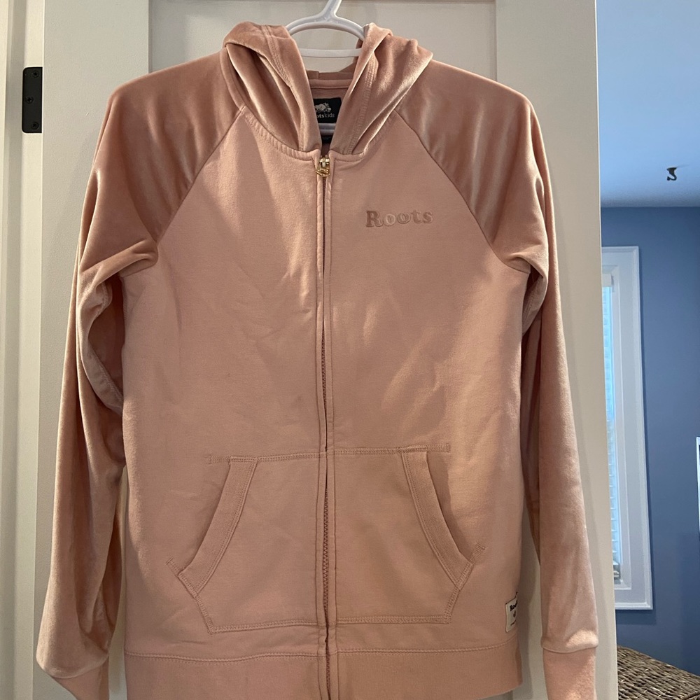 Roots pink velour sweater